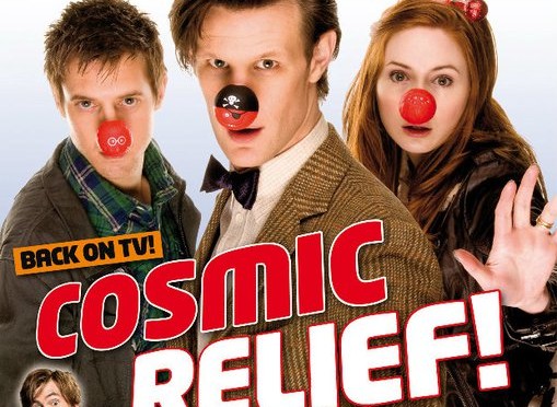 Il Dottore, Rory ed Amy col naso del Comic Relief.