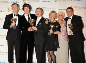 Mark Gatiss, Benedict Cumberbatch, Martin Freeman, Sue Vertue, Beryl Vertue e Steven Moffat.
